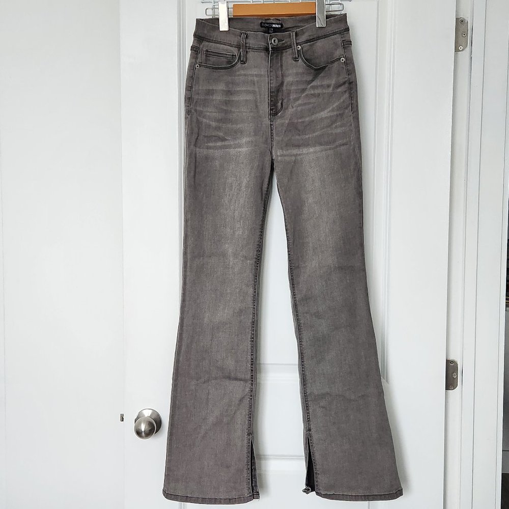 COPY - Slit Hem Straight Leg Jeans - Grey - FASHION NOVA